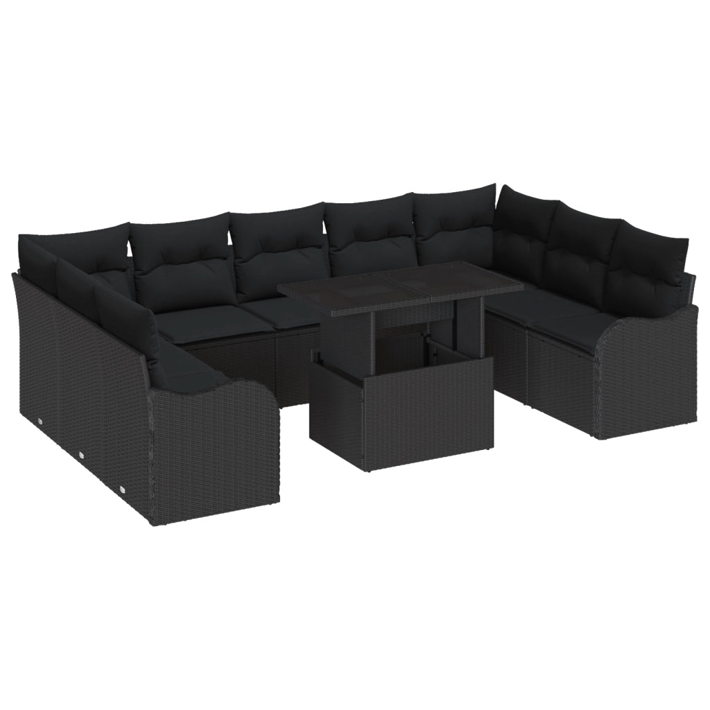 Set di divani da giardino  10 pezzi con cuscini Rattan nero