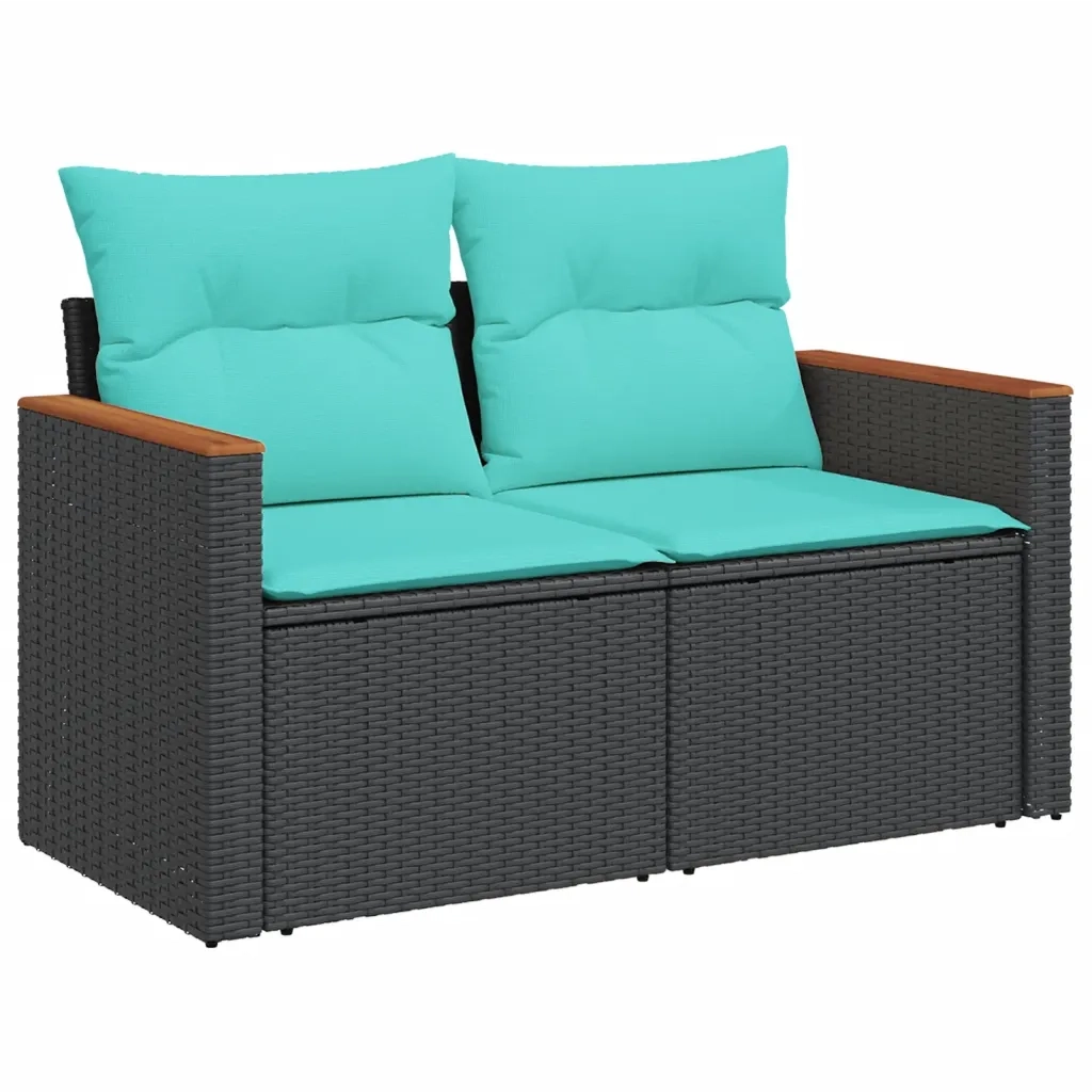 Divano da giardino con cuscini 2 Posti-Sofa da Giardino-Divano da esterno nero in polyrattan 313227