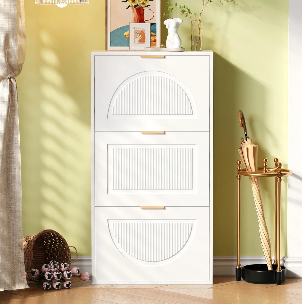 Scarpiere stretta con 3 ribalte 60 x 24 x 114 cm; bianco; in MDF e truciolare