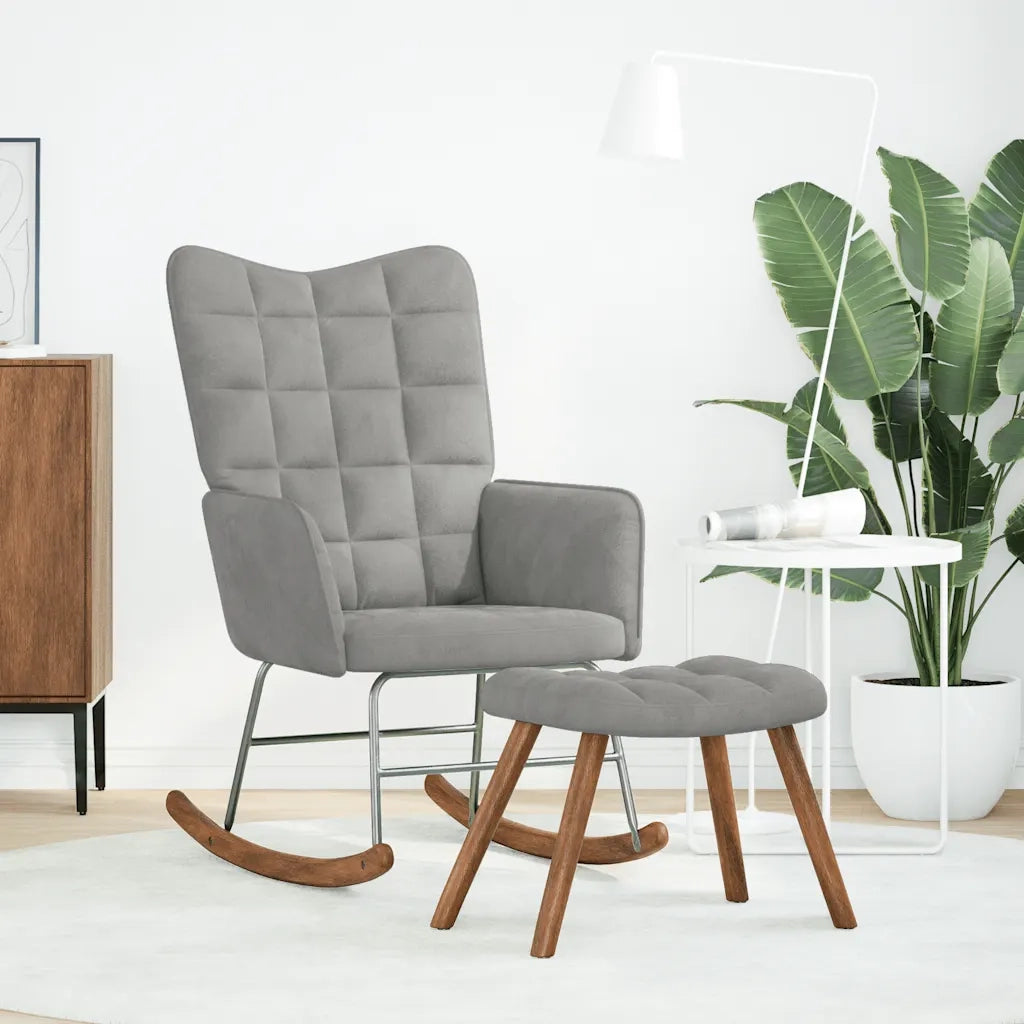 Sedia a dondolo con sgabello in velluto grigio chiaro CFW7116419