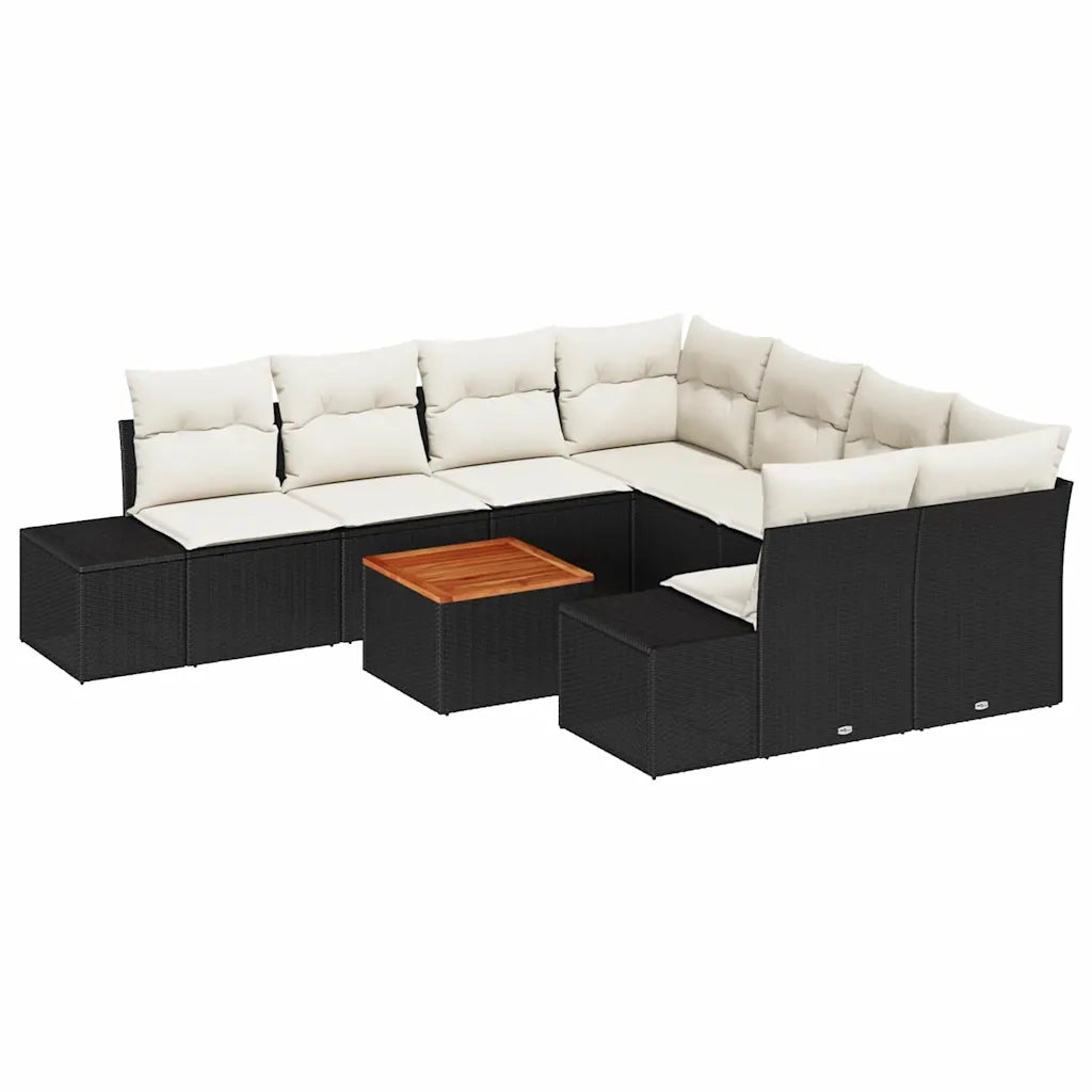 Set Divano da Giardino 9 pcs Nero e Crema polyrattan 3356605