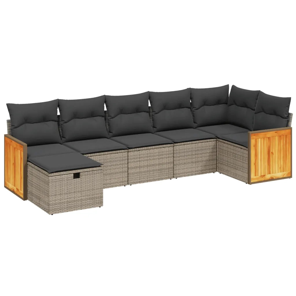 Set Divani da Giardino 7 pz con Cuscini Grigio in Polyrattan