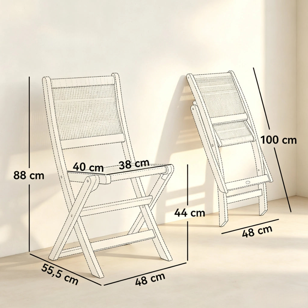 Set 2 sedie da giardino pieghevoli in legno di acacia e corda PP; beige e naturale