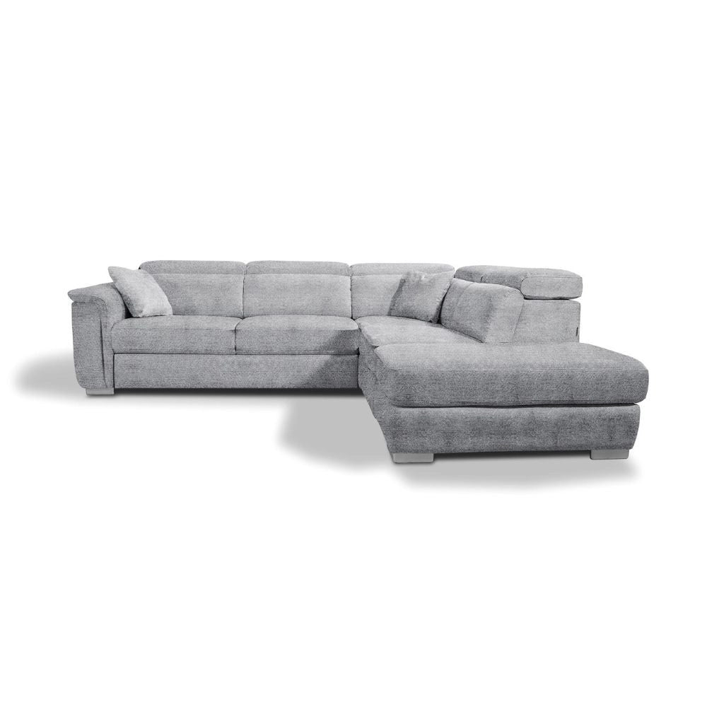 Divano angolare Carovigno con letto roller penisola destra pouff contenitore in tessuto teddy Arizona 101 grigio