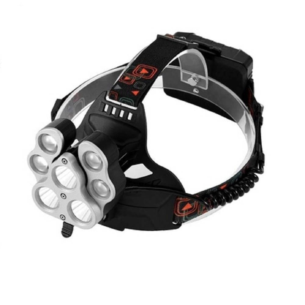Trade Shop - Torcia Lampada Frontale 7 Led Ricaricabile Pesca Grotte Fascio Luce Bianca -