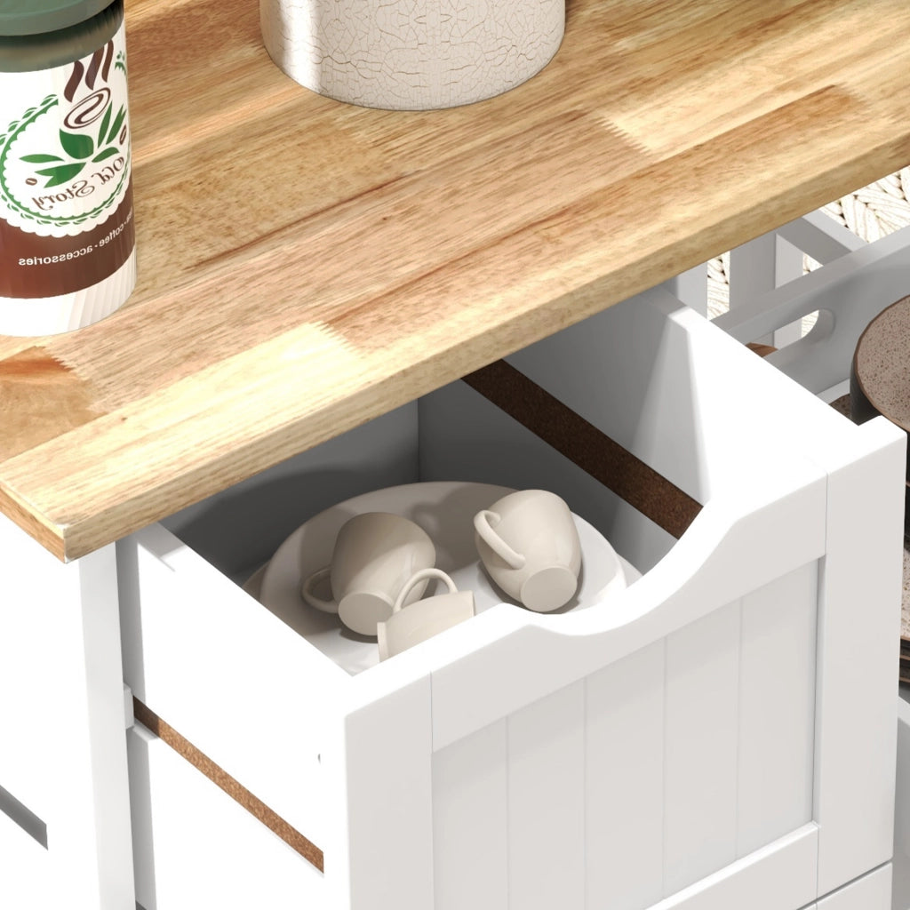 Carrello da Cucina 67x37x85,5 cm con 3 Cassetti e 3 Ripiani Aperti in Legno Bianco