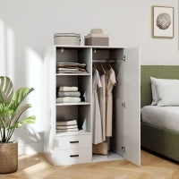 Armadio Moderno con 2 Cassetti, Ripiani Aperti e Vano Appendiabiti, 80x50x124 cm, Bianco
