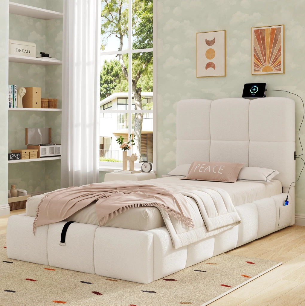 Letto bambini 90x200 cm con vano contenitore e USB-C