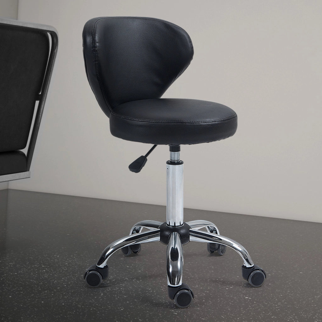 Sgabello girevole da lavoro con altezza regolabile e schienale ergonomico con ruote in pelle sintetica nera