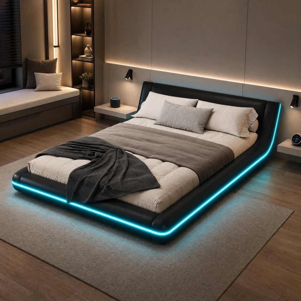 Letto basso 140x200 cm in PU con LED perimetrali