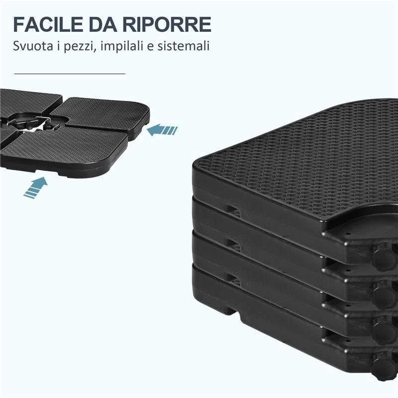 BASAMENTO PER OMBRELLONE SET 4 PEZZI IMPILABILI CON MANIGLIE INTEGRATE IN HDPE 99.7X99.7X8.3 CM NERO