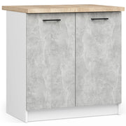 Mobile cucina modulare con piano di lavoro AKORD OLIWIA Bianco 80 cm 2 ante inserto frontale Cemento 80x46x85 cm