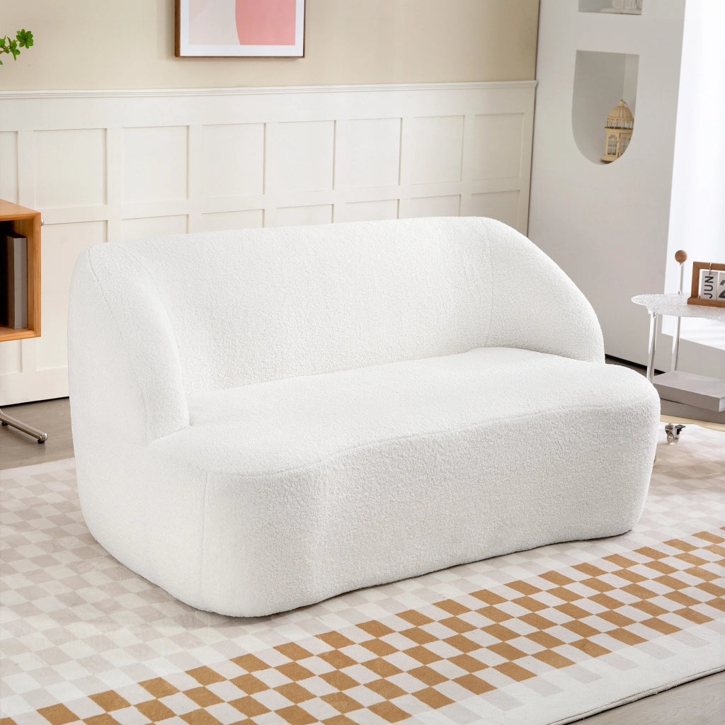 Divano 2 posti imbottito curvo in tessuto crema ¨C zephmum ¨C 142 cm