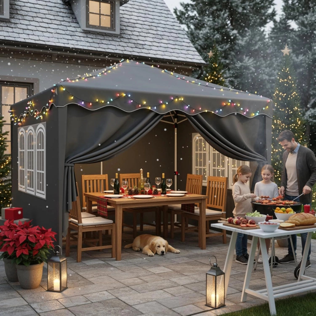 Gazebo 3x3, Tenda de Giardino, Gazebi Pieghevole con Oxford 420D, Pergola Impermeabile, Fête Tente Regolabile in Altezza, Protezione UV 50+, per Spiaggia, Cortile, Giardino, Grigio Scuro