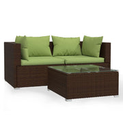 Set Mobili da Giardino 3 pz | Set Salotto da Giardino con Cuscini in Polyrattan Marrone
