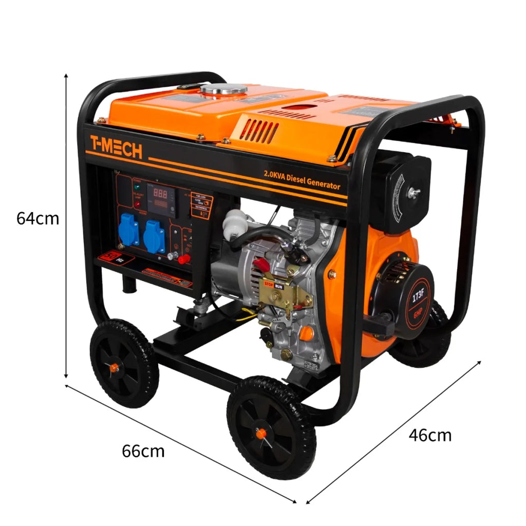 T-Mech Generatore Portatile 6CV Monofase 5in1 Display Digitale 12.5Lt Diesel 2KW