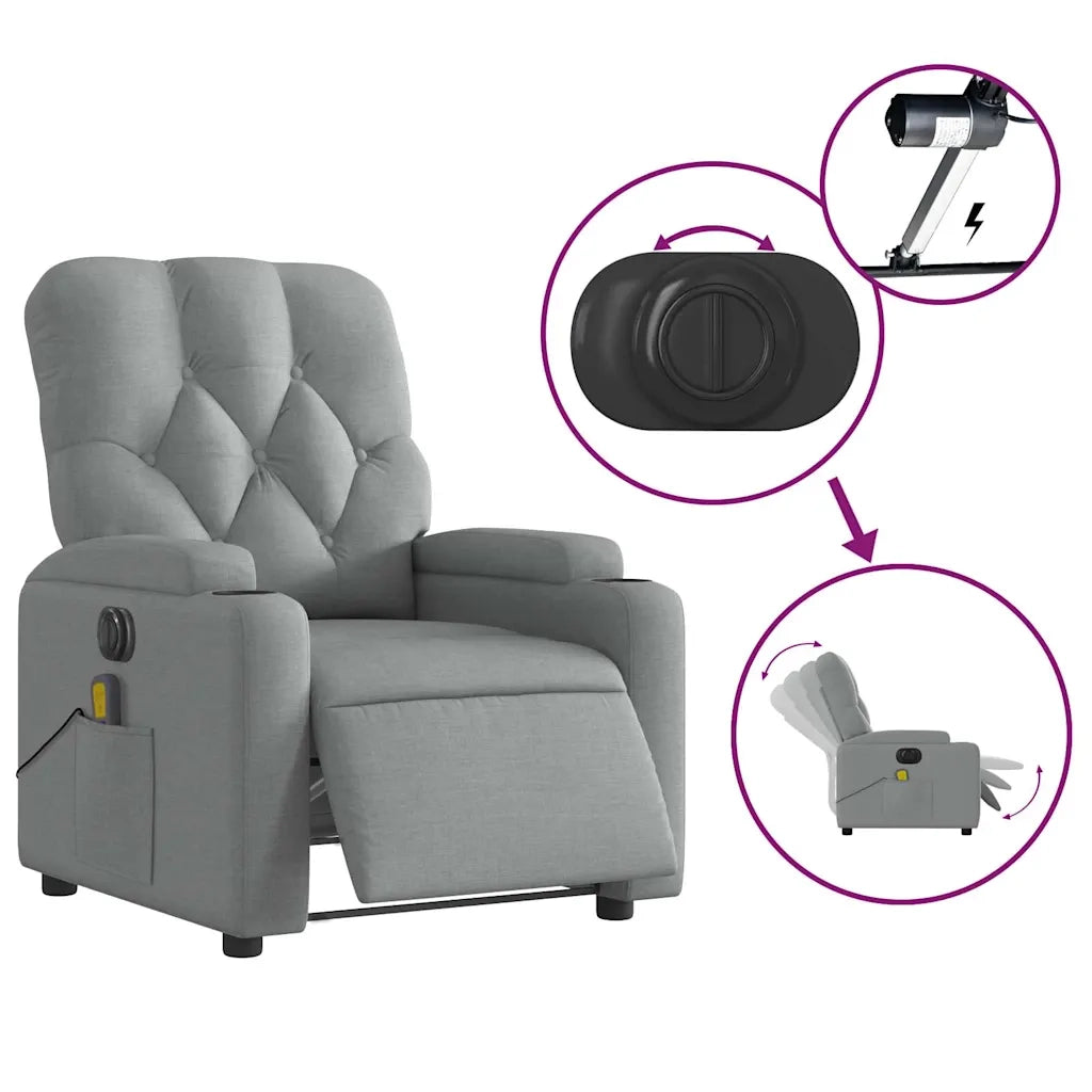 Divano Sedia-Poltrona Reclinabile Massaggio Elettrica Grigio Chiaro Tessuto 292664