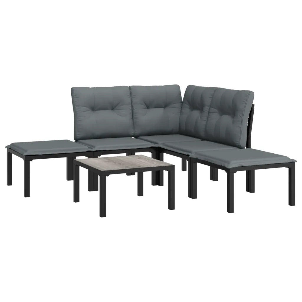 Set Salotto da Giardino 6 pz | Set di Mobili da Esterno in Polyrattan Nero e Grigio