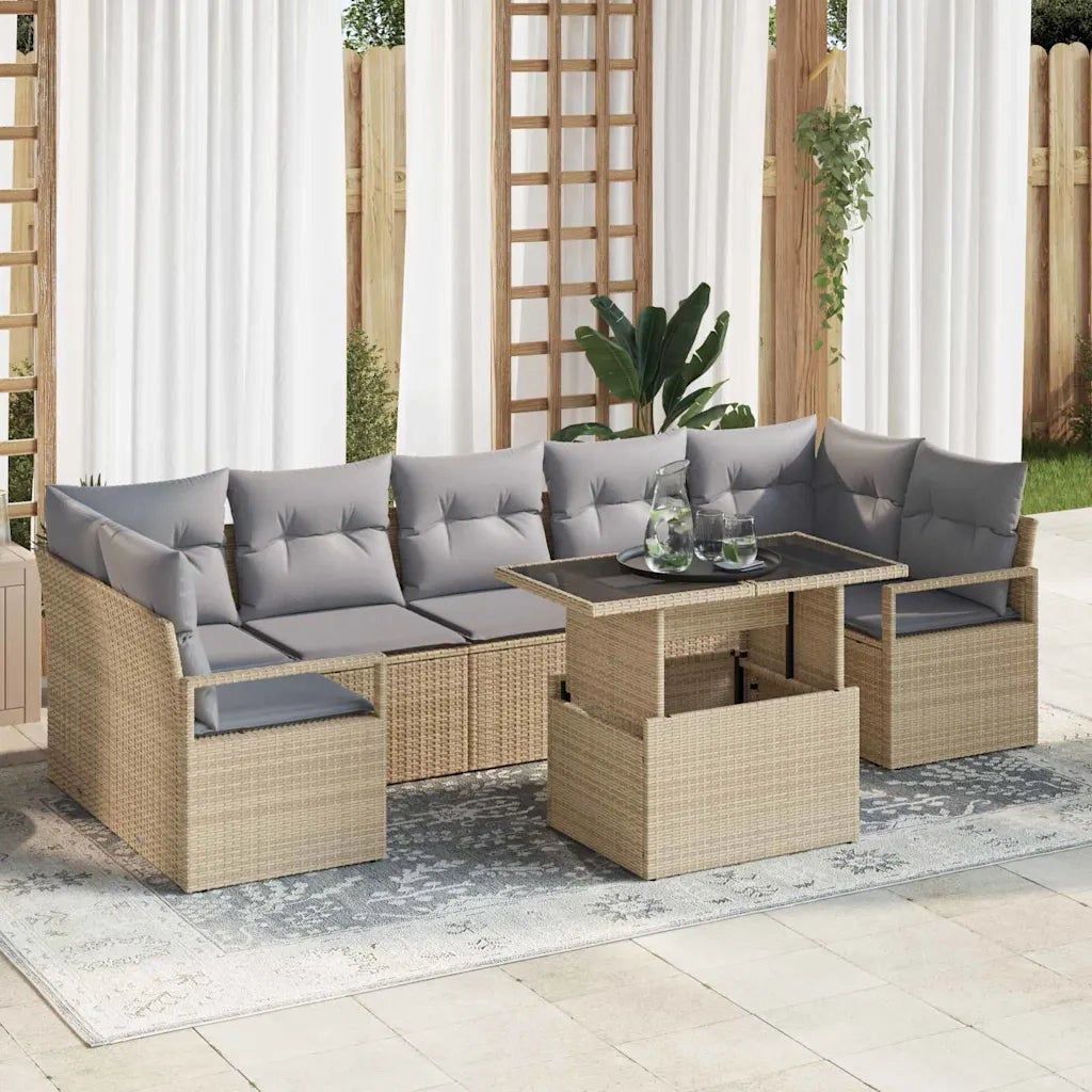 Set Divano da Giardino 8 pcs Beige e Grigio Chiaro polyrattan 3348776