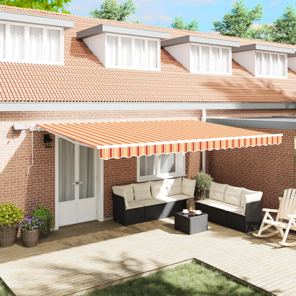 Tenda retrattile manuale con LED gialla e arancione 500x300 cm