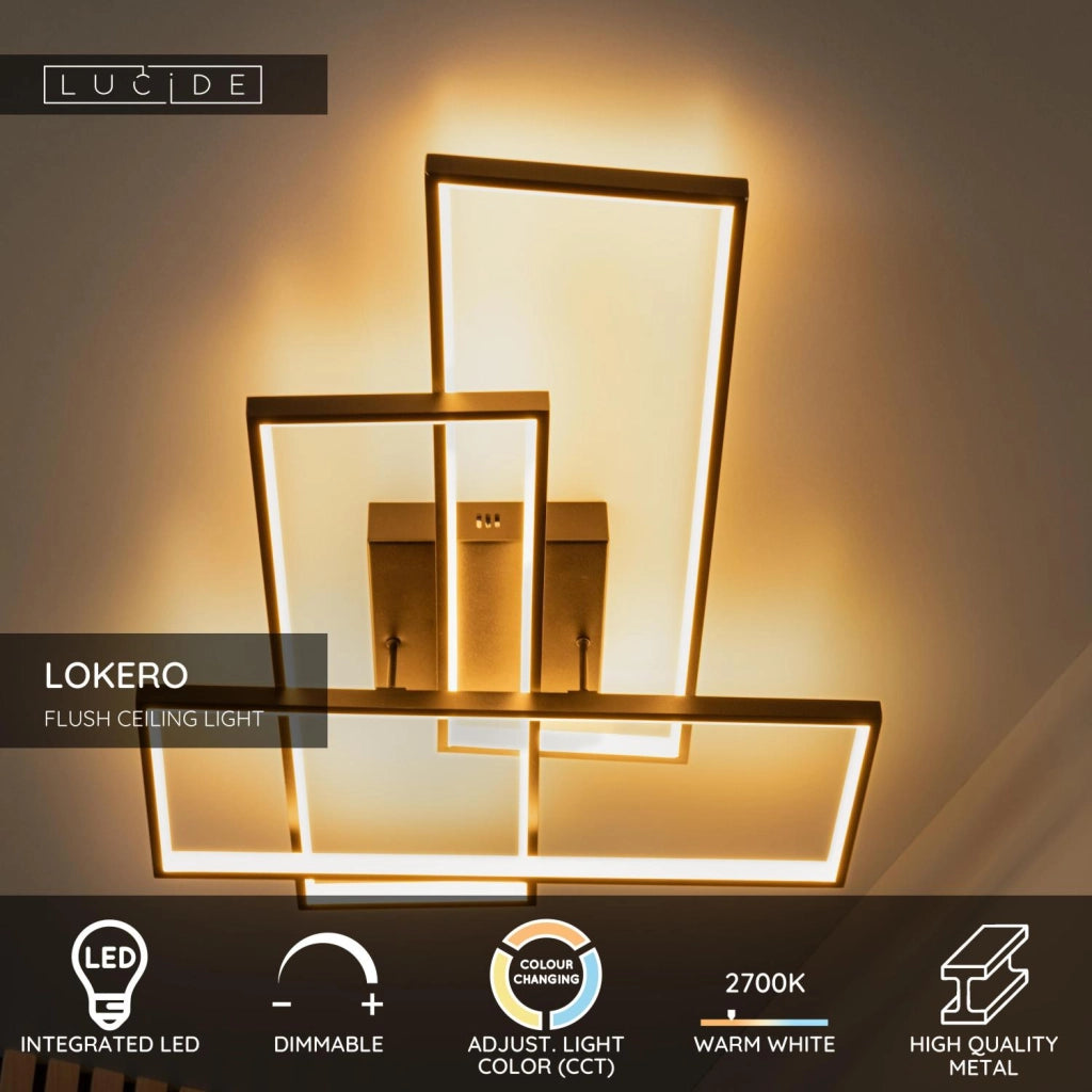 Lampada da soffitto LED nera Lucide LOKERO 60W