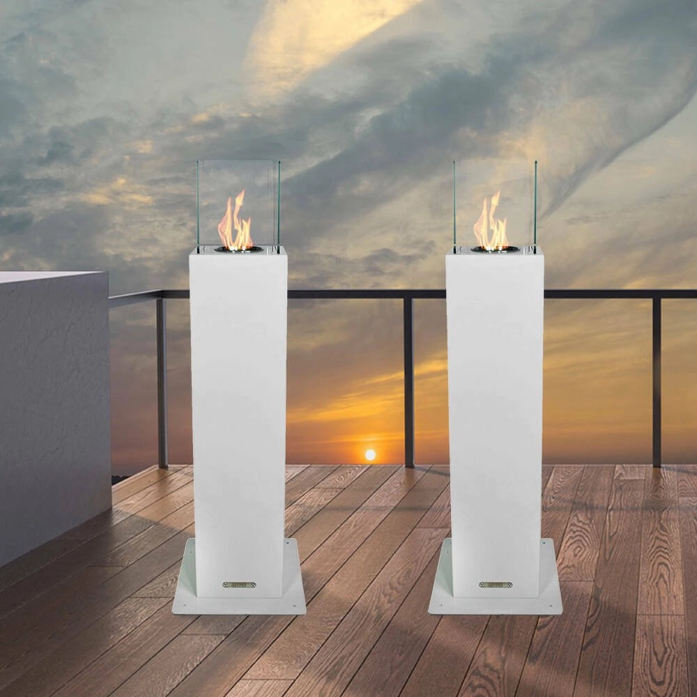 Camino a bioetanolo Jakarta, Caminetto ecologico, Focolare senza fumo, Riscaldatore ad etanolo, Made in Italy, 20x20 h110 cm, Bianco