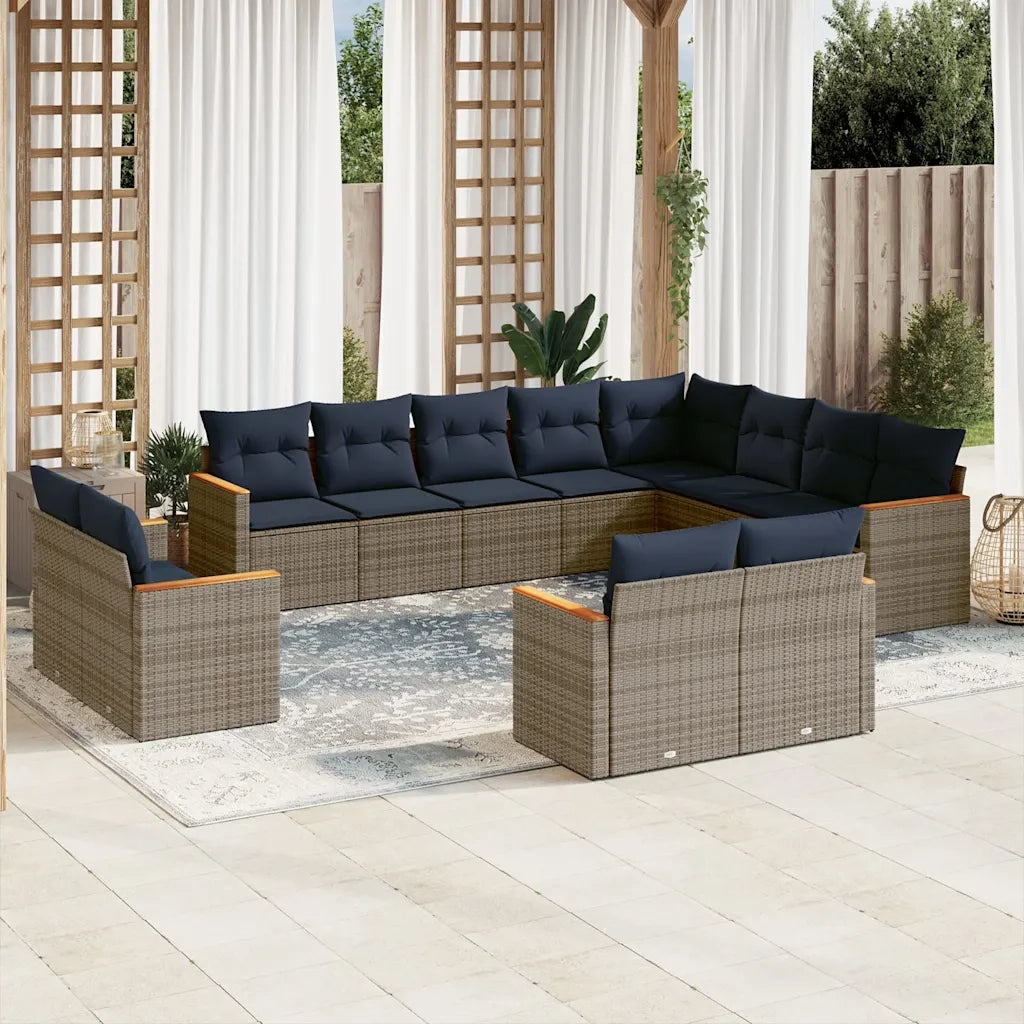 Set Divani da Giardino 12 pz con Cuscini Grigio in Polyrattan 3226516