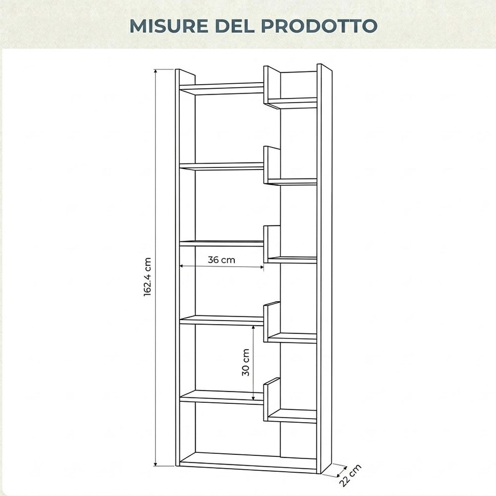 Libreria a 6 Ripiani Bianco e Antracite Scaffalatura Verticale 60.5x22x162.5 cm