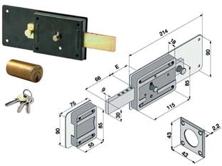 FERROGLIETTO SOLO CATENACCIO 6 MANDATE CON CILINDRO FISSO 012  mm.60 (01260601)    WELKA