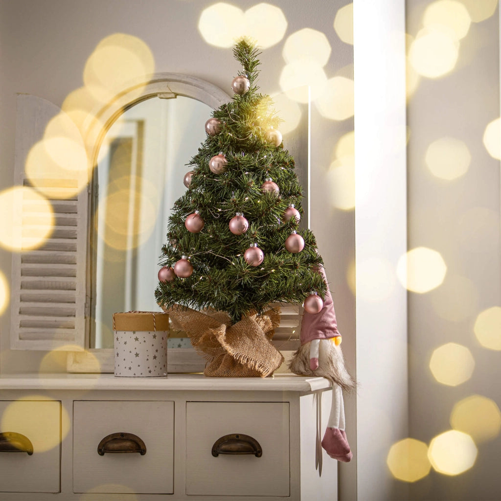Albero di Natale artificiale KADAX, realistico, piccolo, 80 cm, verde, per scrivania, con spago di iuta incluso.