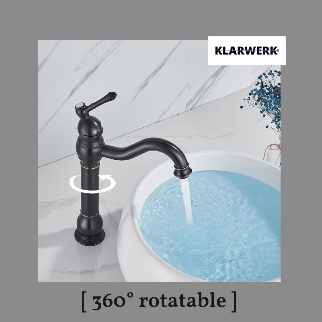 NALA | Rubinetto da bagno alto vintage Hotel Gastro nero spazzolato | Retrò in acciaio inossidabile premium per lavabo alto |miscelatore 2 connessioni