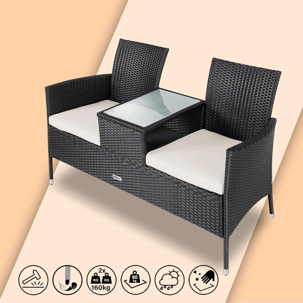 Panchina da Giardino Polyrattan Resistente 143x55x88cm Panca da Balcone 2 Posti Esterno Mobili Outdoor