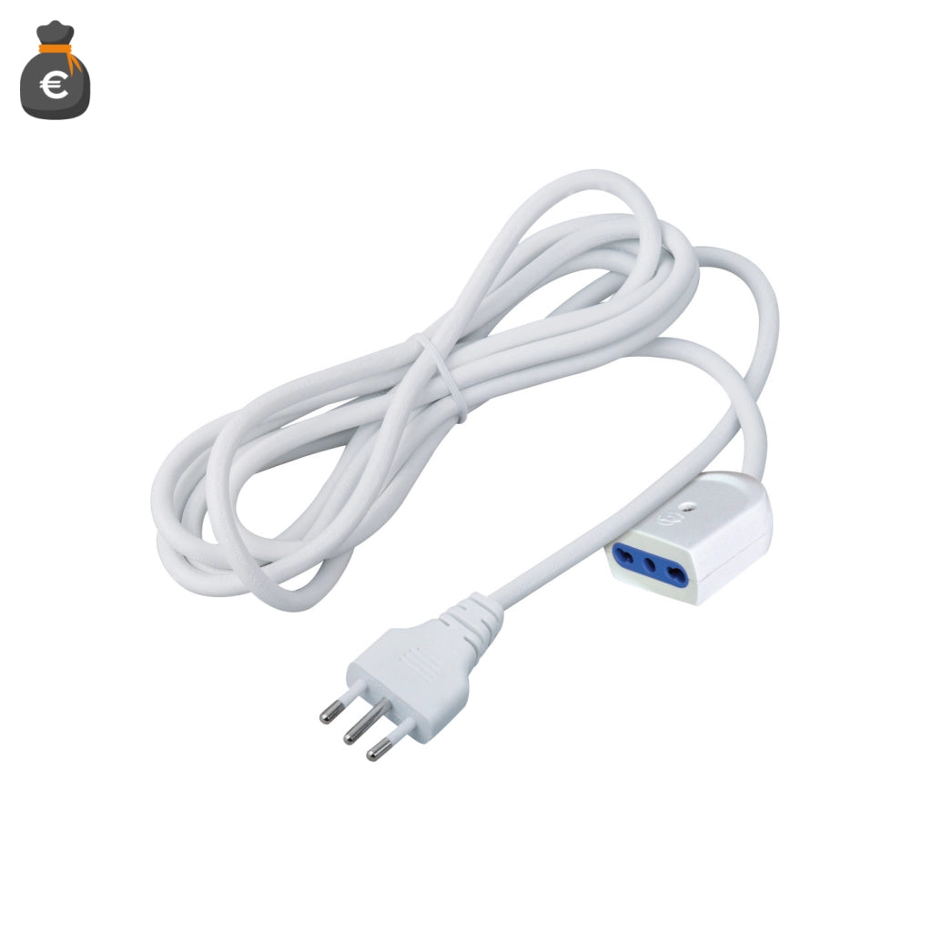 Alcapower Prolunga Elettrica 3 Metri con Spina 16A e Presa Bipasso 10/16A, Cavo Bianco per Uso Domestico e Professionale, Potenza Max 3500W