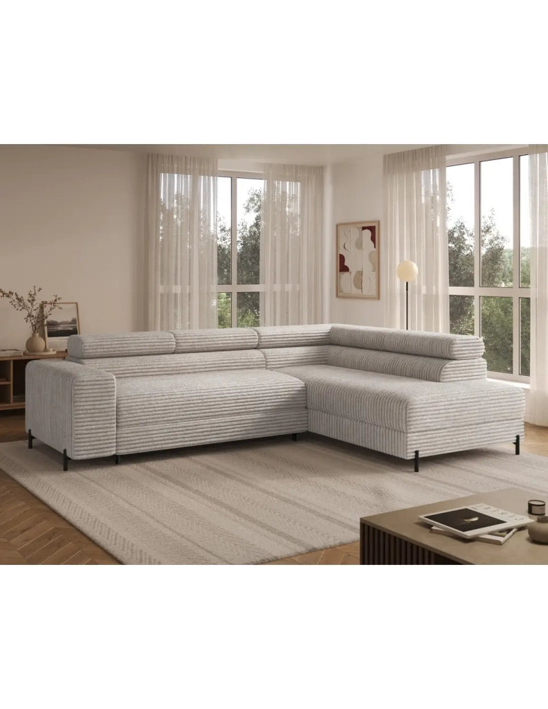 Divano ad angolo COLESIA convertibile 5 posti grigio velluto a coste – destro – 274x200cm