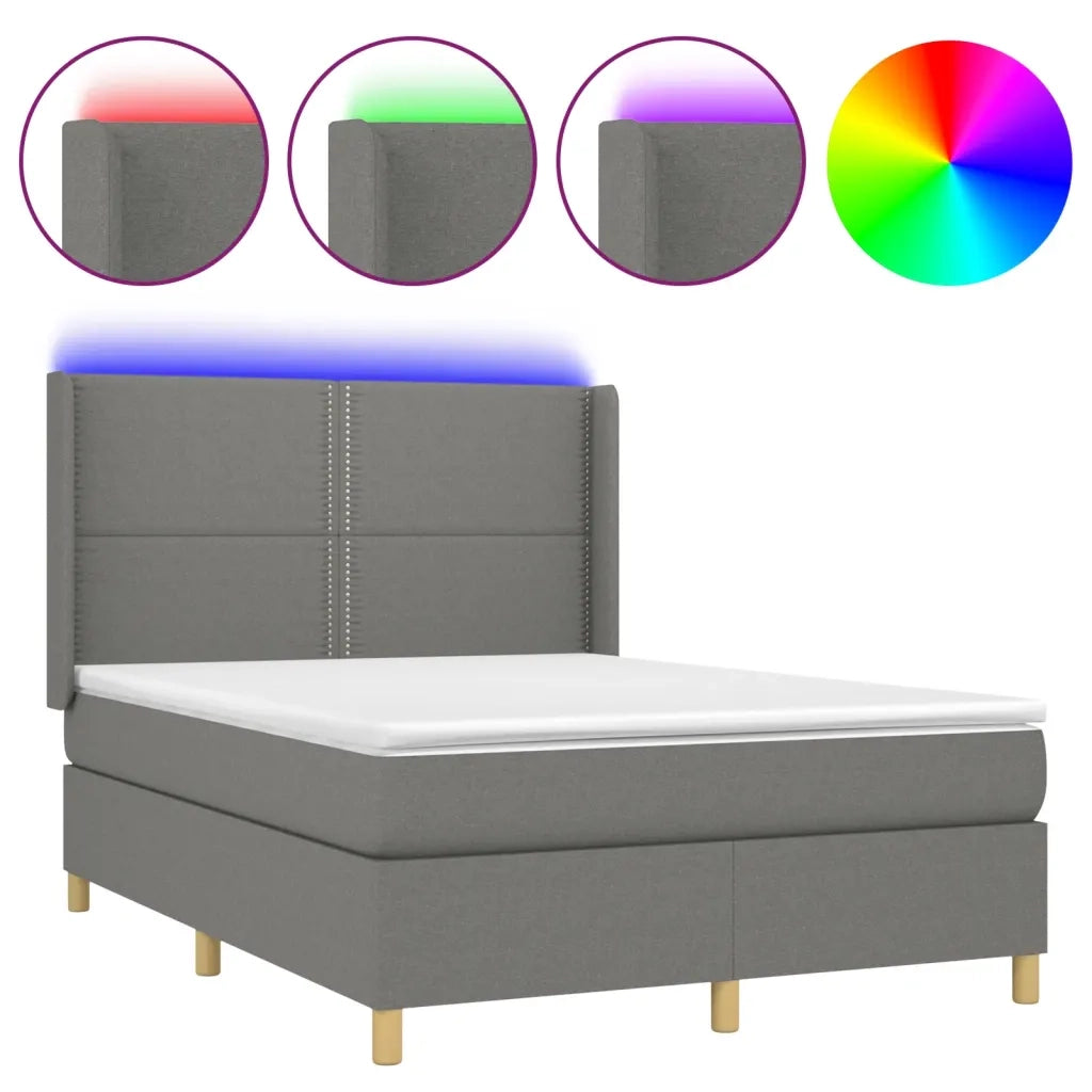 Letto a Molle Materasso e LED Grigio Scuro 140x200cm in Tessutocod mxl 75364
