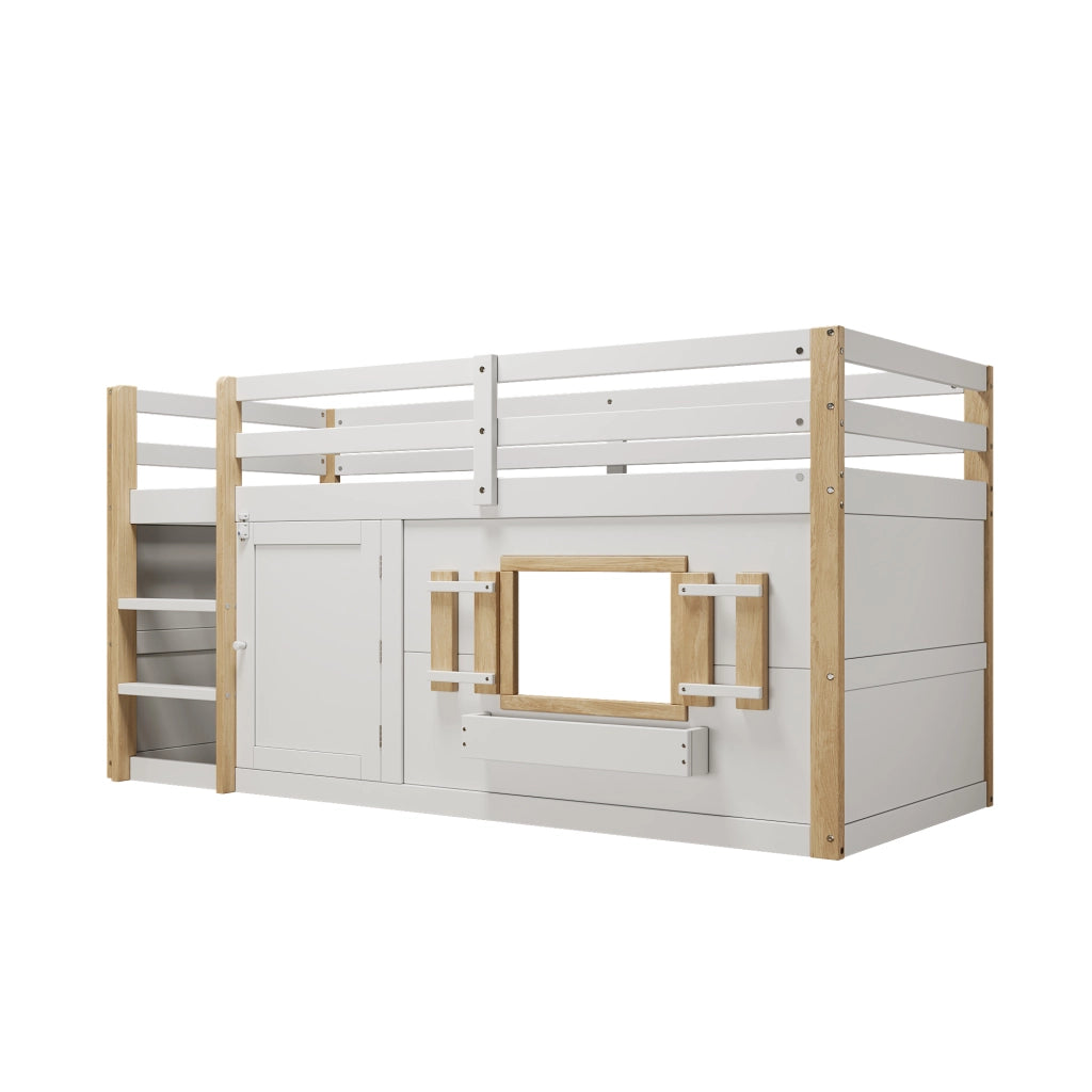 Letto a castello in legno massiccio 90x200 cm, bianco, con rete a doghe, senza materasso