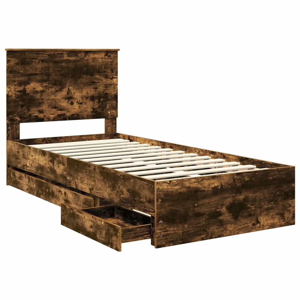 Struttura del letto con cassetto Rovere fumé 90 x 190 cm
