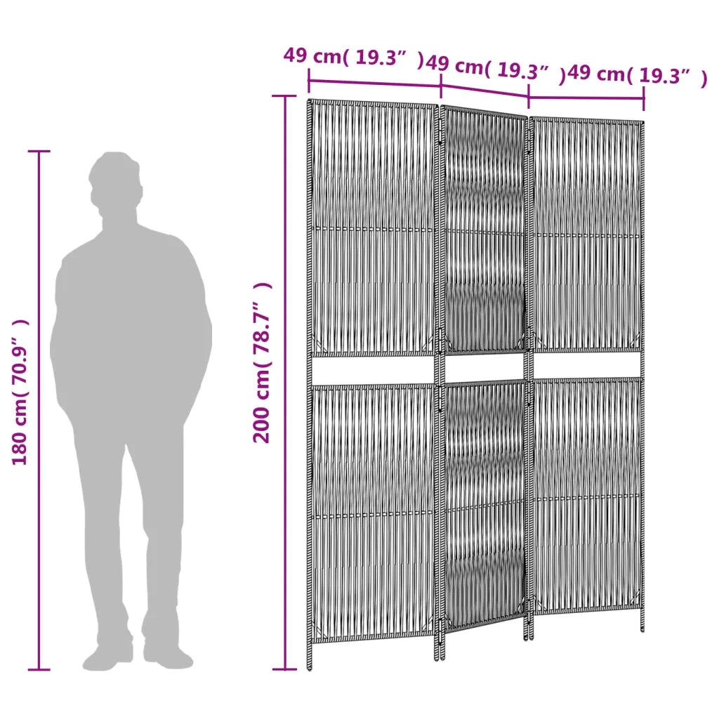 Divisorio per Ambienti | Divider per stanze | Paravento a 3 Pannelli Grigio in Polyrattan