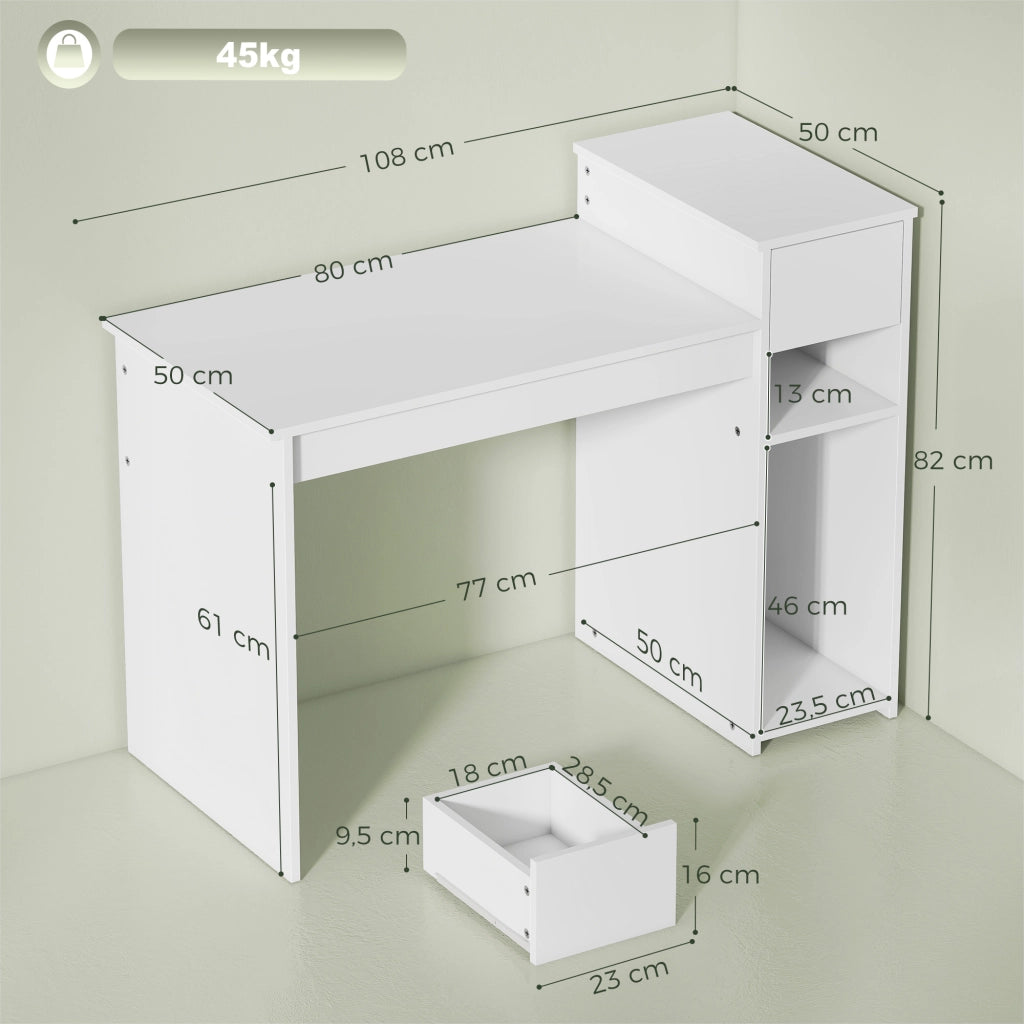 Scrivania per computer con cassetto e ripiano ¨C Xylo ¨C legno bianco 108x50x82 cm