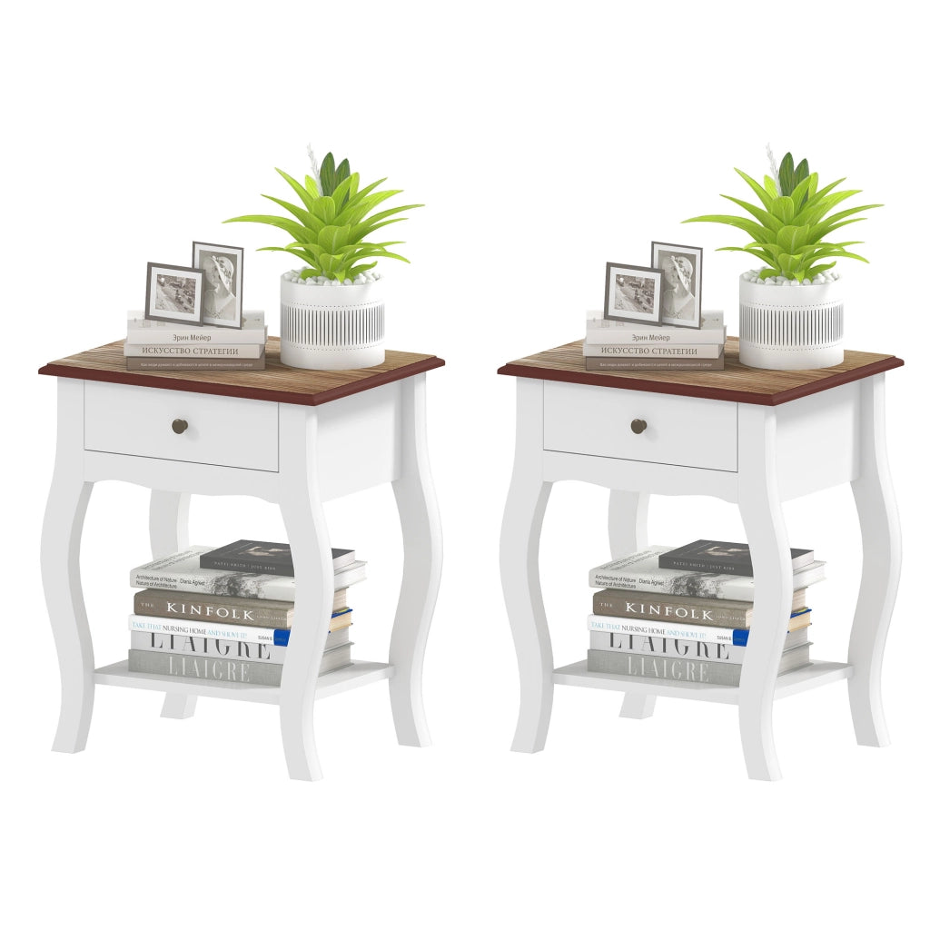 Comodino con cassetto e ripiano aperto ¨C Zephmum ¨C 45x35x55 cm bianco effetto rovere