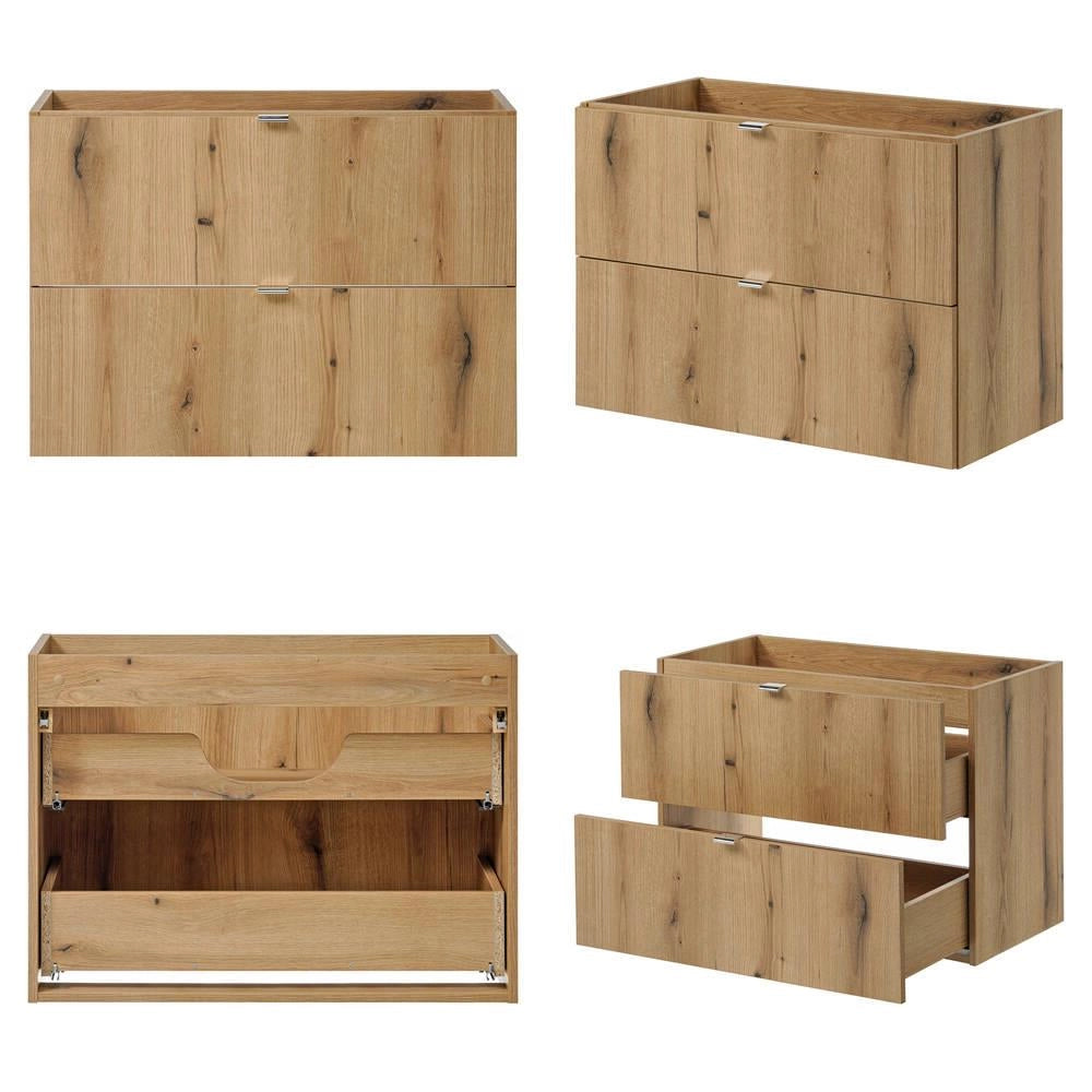 Mobile Sottolavabo Pensile NEWPORT a 2 Cassetti e Anta 100x60x40 cm - Effetto Rovere [en.casa]