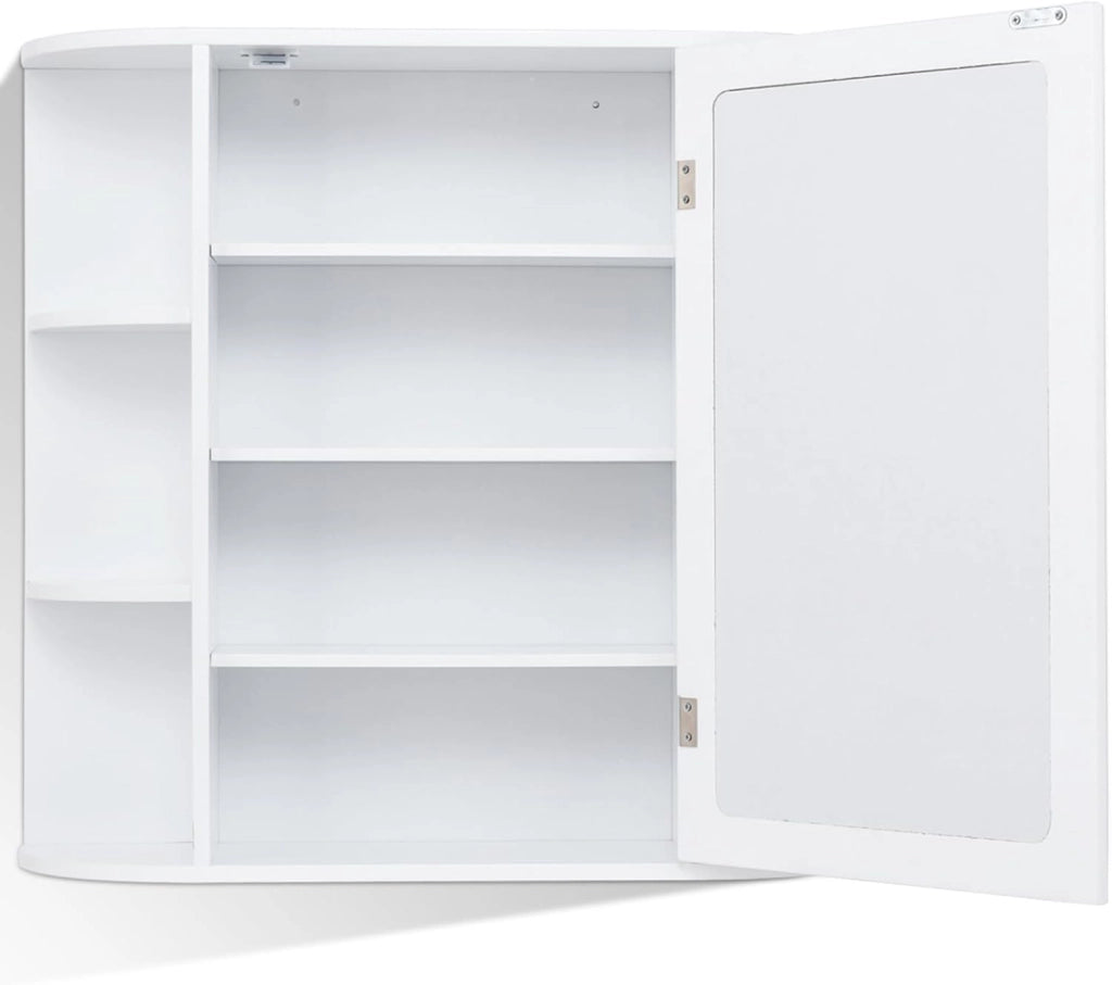 Mobile da Bagno 66 x 17 x 63cm, Armadietto da parete con Specchio, Ante e Mensola Regolabile, Armadietto Moderno e Multiuso, Bianco