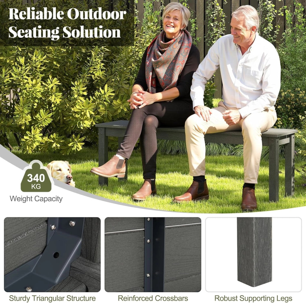 Panca da giardino resistente alle intemperie, per 3 persone, panca da balcone senza schienale, effetto legno, in plastica, portata fino a 340 kg, per esterni, 140 x 35 x 45 cm (grigio)