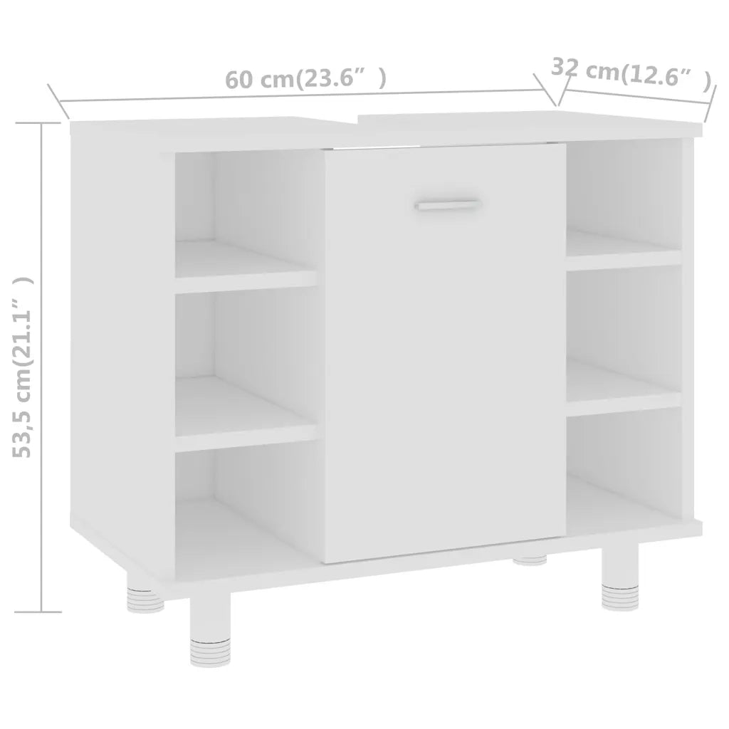Elegante mobiletto da bagno 60 x 32 x 53,5 cm design raffinato in legno composito bianco 02_0047724