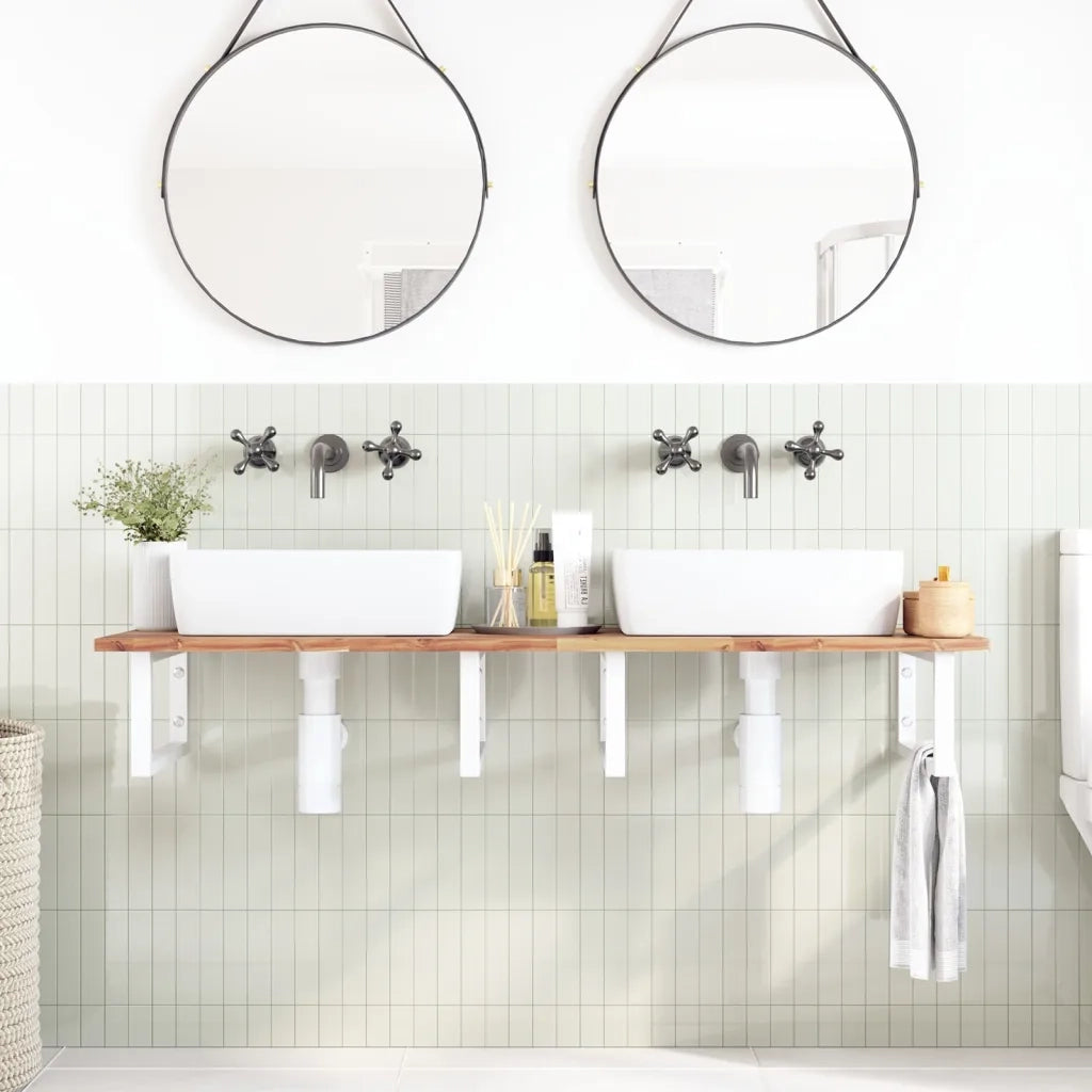 Ripiano a Parete per Lavabo in Acciaio e Massello di Acacia 3302840