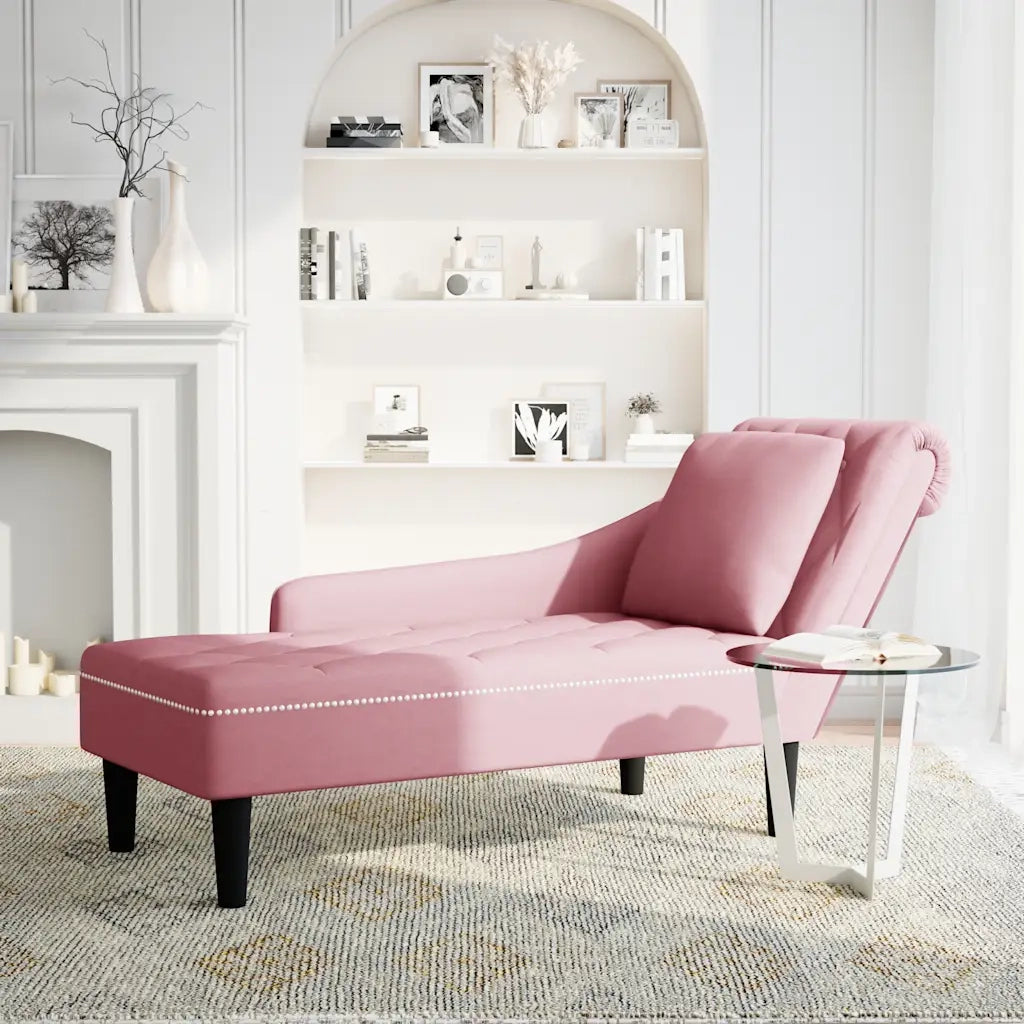 Sdraio con Cuscino e Bracciolo Destro in Velluto Rosa CFW2299193