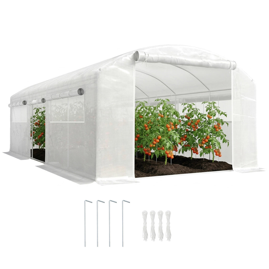 Serra a Tunnel 6x3x2 m ¨C zephmum ¨C Con 3 Porte a Rulli, 6 Finestre a Rete, Struttura in Acciaio Galvanizzato Bianco