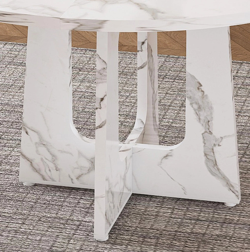 Tavolo rotondo da pranzo 120 cm in MDF bianco effetto marmo; altezza 76 cm