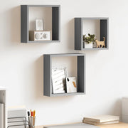 Mensole a Cubo da Parete 3 pz Grigie in MDF 323951