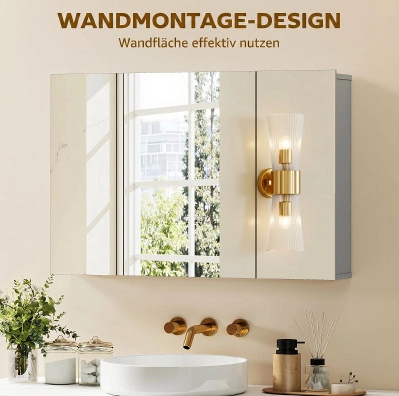 Armadietto a specchio da parete in MDF grigio, 90 cm